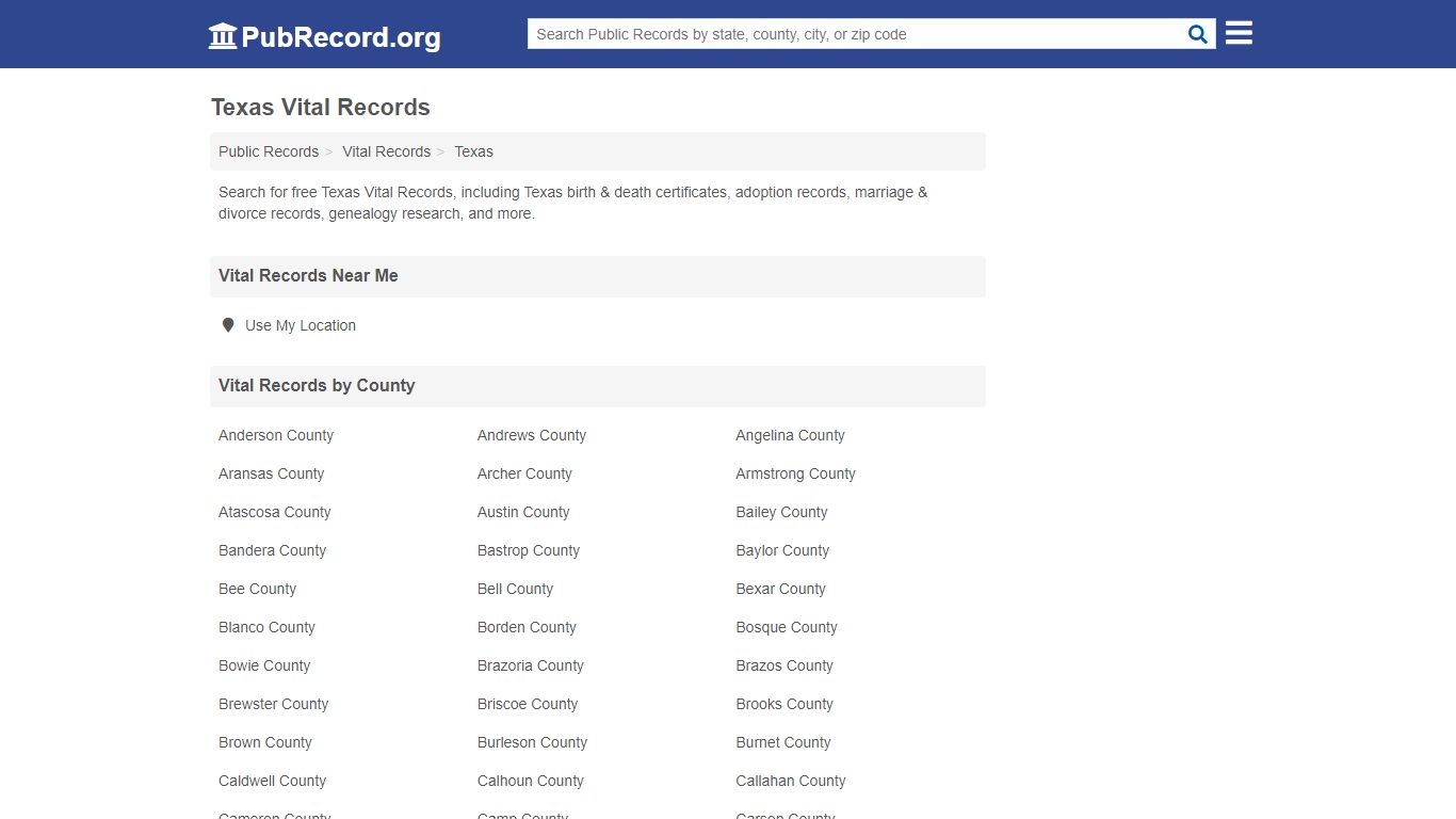 Free Texas Vital Records - PubRecord.org